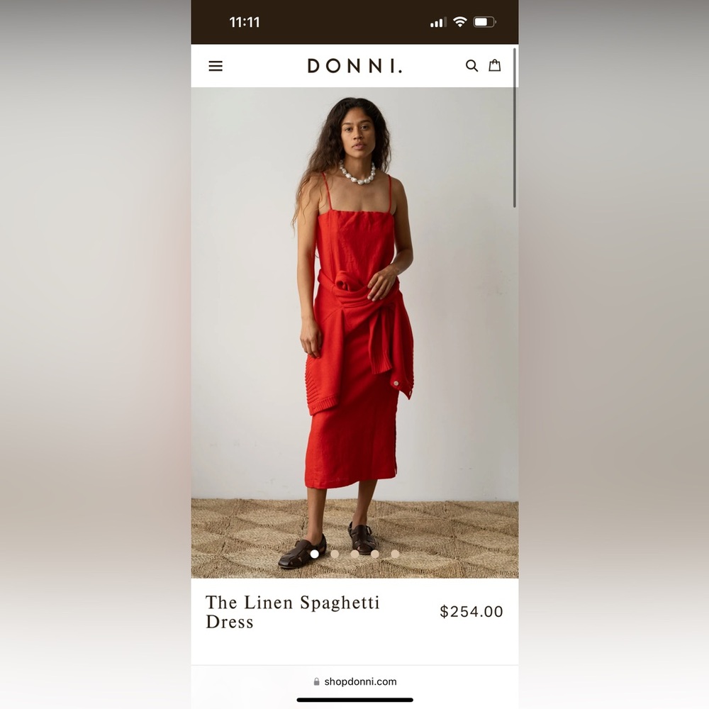 Donni. red linen spaghetti strap midi dress size Medium. NWT